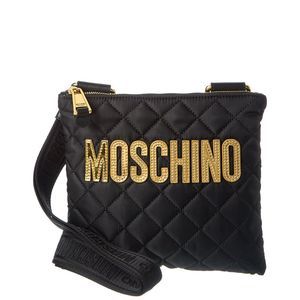 Moschino Logo Print Quilted Nylon Crossbody, Black